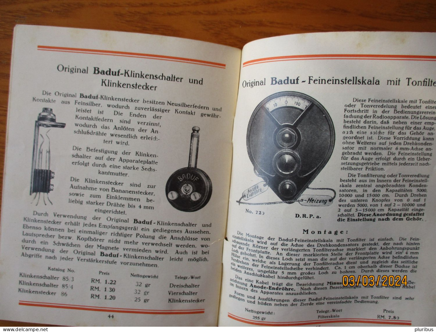 GERMANY FURTWANGEN BADISCHE UHRENFABRIK RADIO AND RADIO PARTS CATALOGUE , 19-37 - Literatuur & Schema's