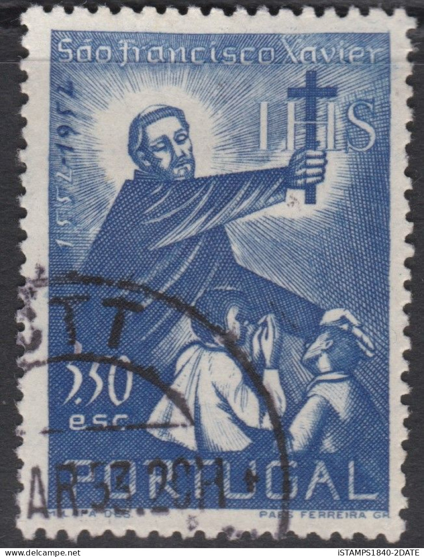 00491/ Portugal 1952 Sg1077 3.50e Blue F/U 4th Death Centenary Of St Frances Xavier Cv £18 - Gebruikt