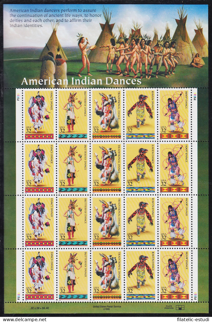 Estados Unidos USA 2517/21 1995 Minihojita Danzas Indias De América MNH - Autres & Non Classés