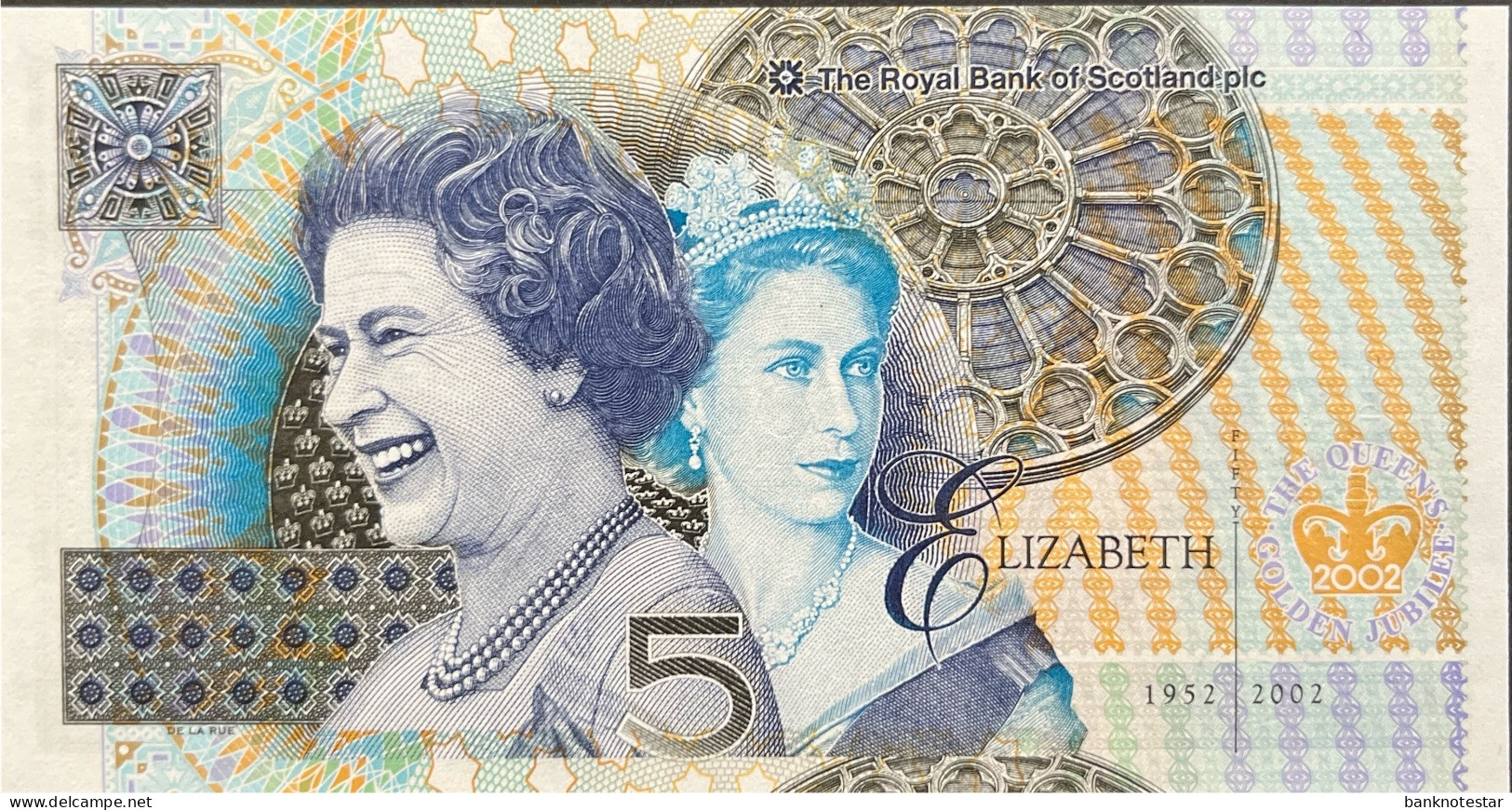 Scotland 5 Pounds, P-362 (6.2.2002) - UNC - Queen Golden Jubilee Issue - 5 Pounds