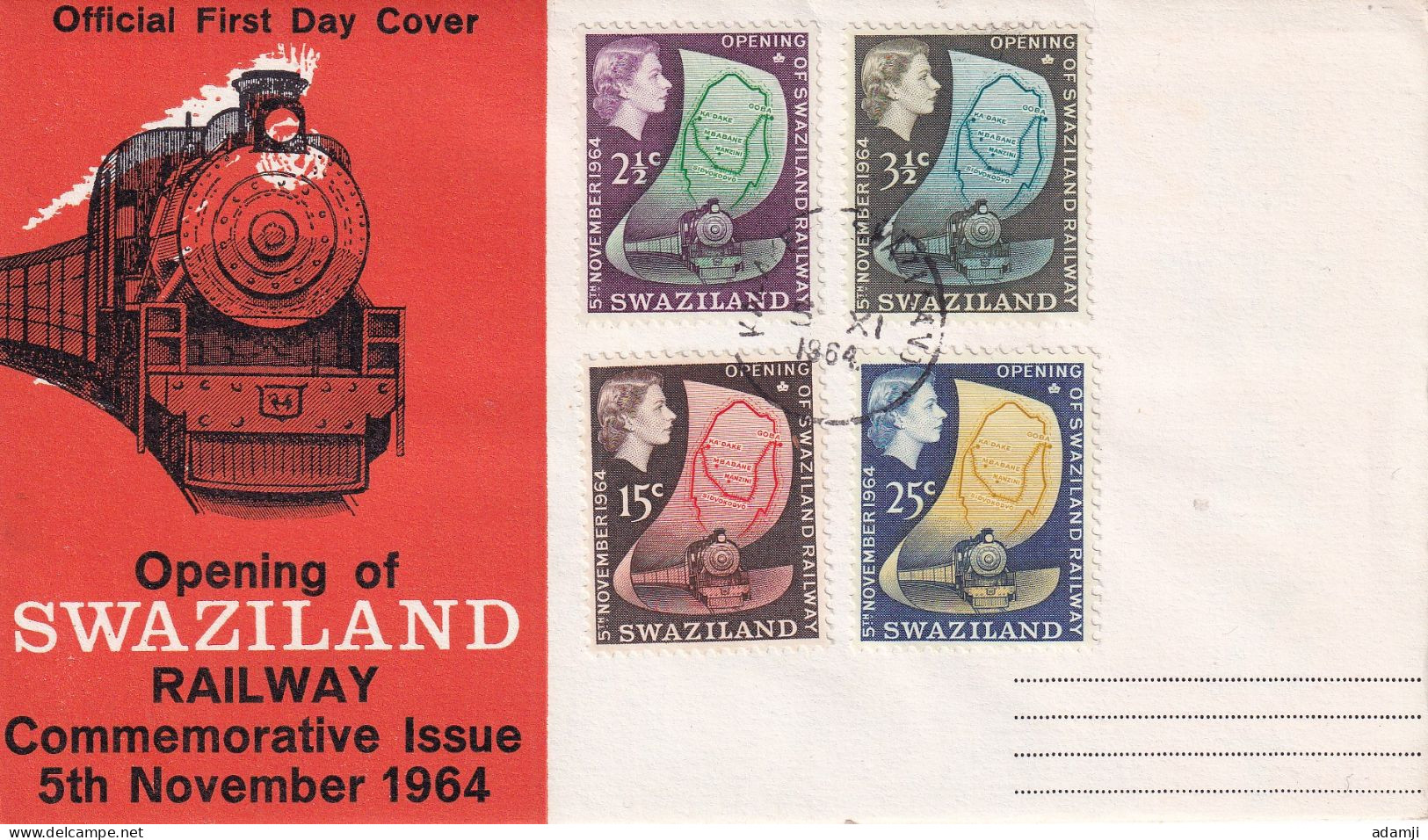 SWAZILAND 1964 OPENING OF SWAZILAND RAILWAY FDC. - Swasiland (...-1967)