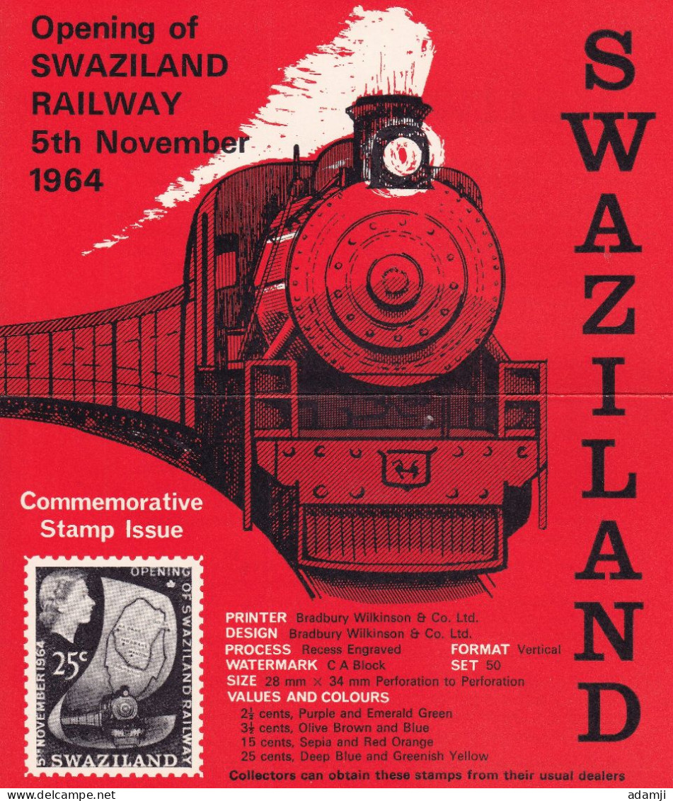 SWAZILAND 1964 OPENING OF SWAZILAND RAILWAY FDC. - Swasiland (...-1967)