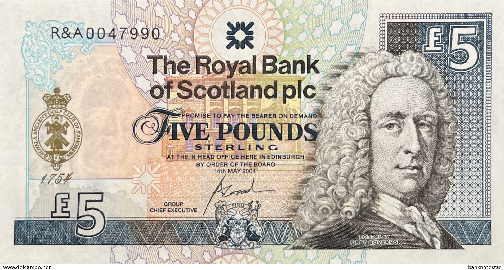 Scotland 5 Pounds, P-363 (15.4.2004) - UNC - St. Andrews Gold Club Issue - 5 Pond