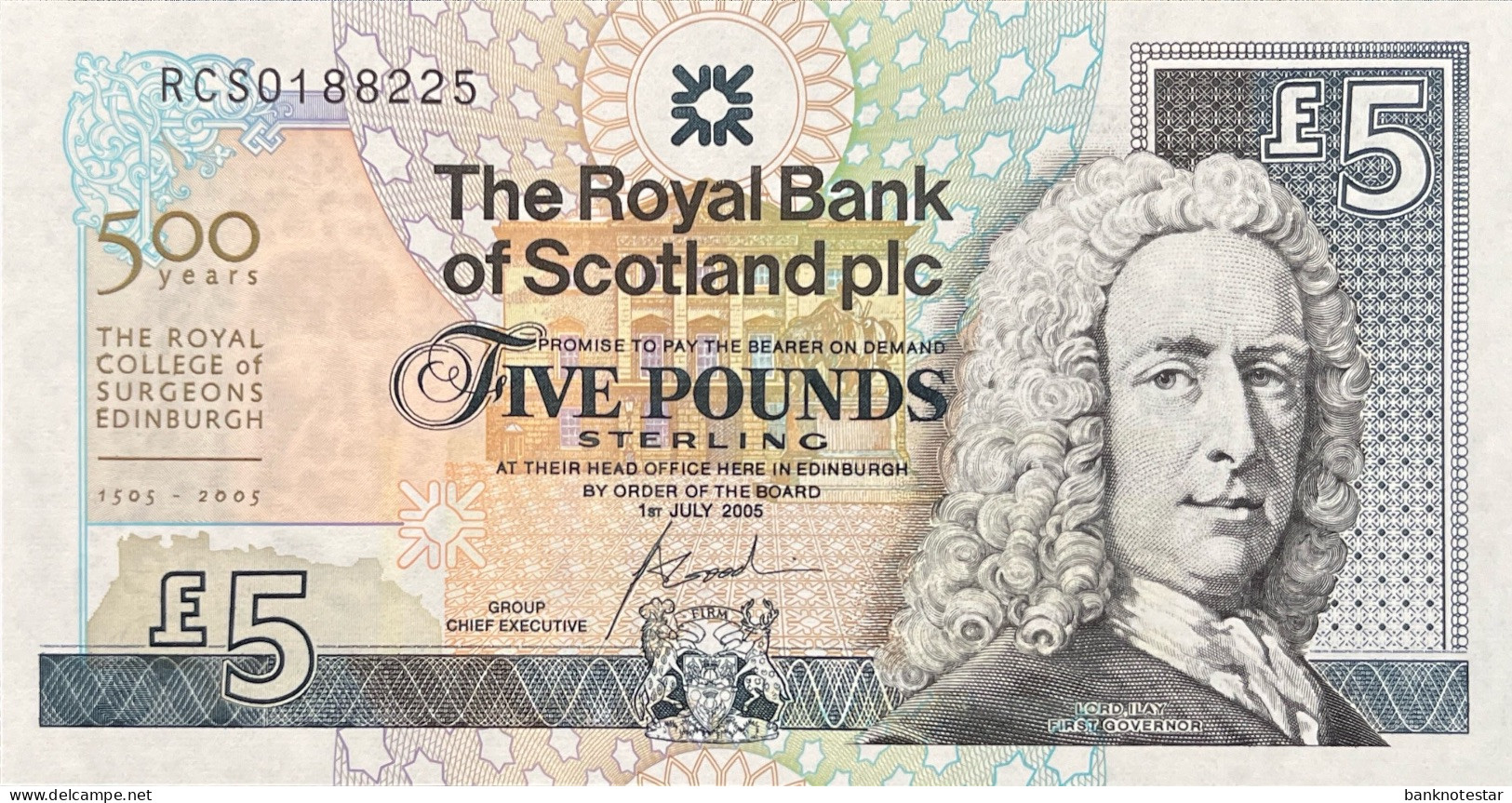 Scotland 5 Pounds, P-364 (1.7.2005) - UNC - 500 Years College Of Surgeons Issue - 5 Pond