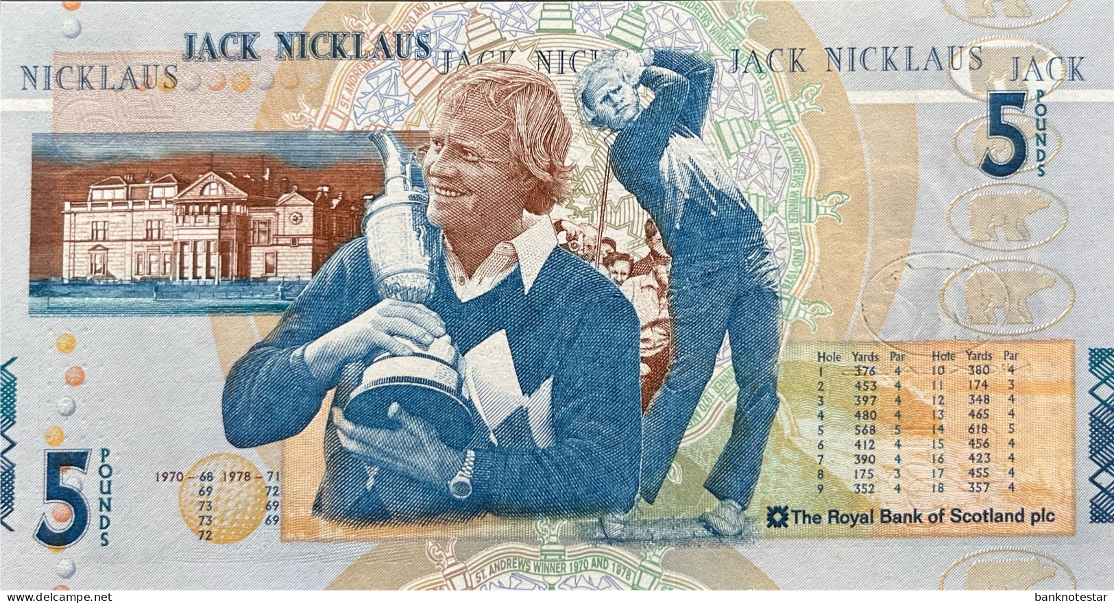 Scotland 5 Pounds, P-365 (14.7.2005) - UNC - Nicklaus Issue - 5 Pond
