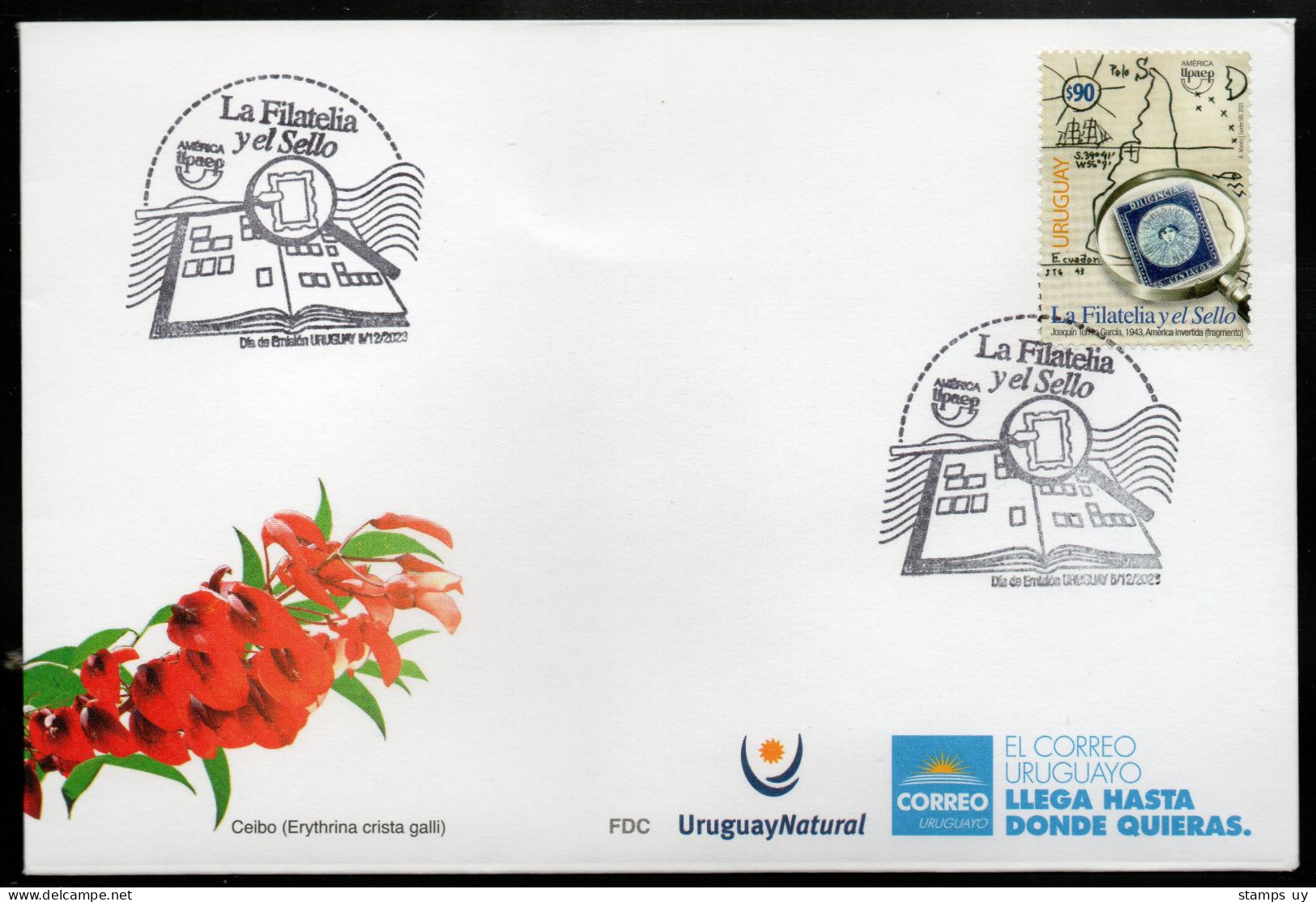 URUGUAY 2023 (UPAEP, Joint Issue, Philately, Stagecoach, Art, Paintings, Torres García, Ship, Fish, Geography) - 1 FDC - Emissions Communes