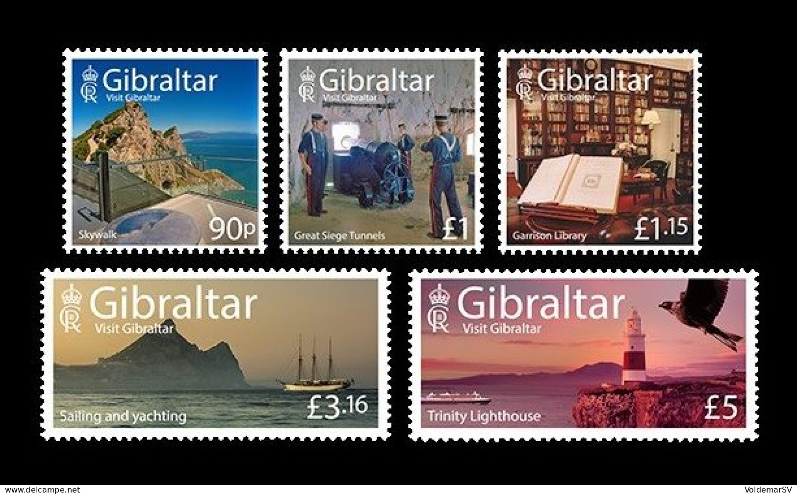 Gibraltar 2023 Mih. 2129/33 Visit Gibraltar (II). Skywalk. Tunnels. Library. Sailing. Ship. Lighthouse. Bird MNH ** - Gibraltar