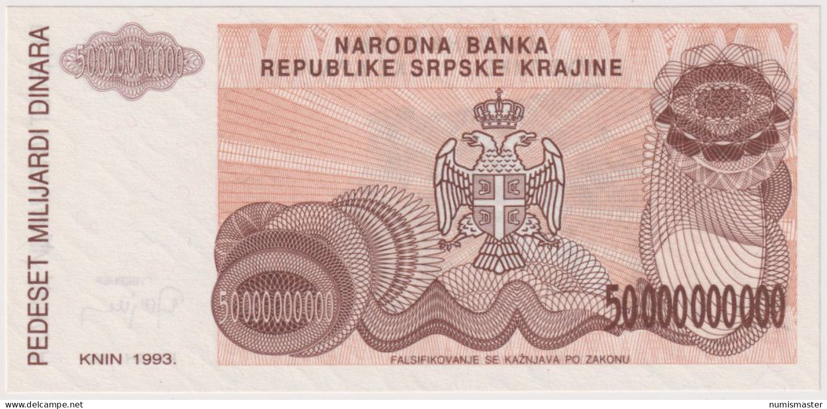 CROATIA , SERB KRAJINA 50 000 000 000 DINARA 1993 W/O SERIAL NUMBER , UNC - Kroatien