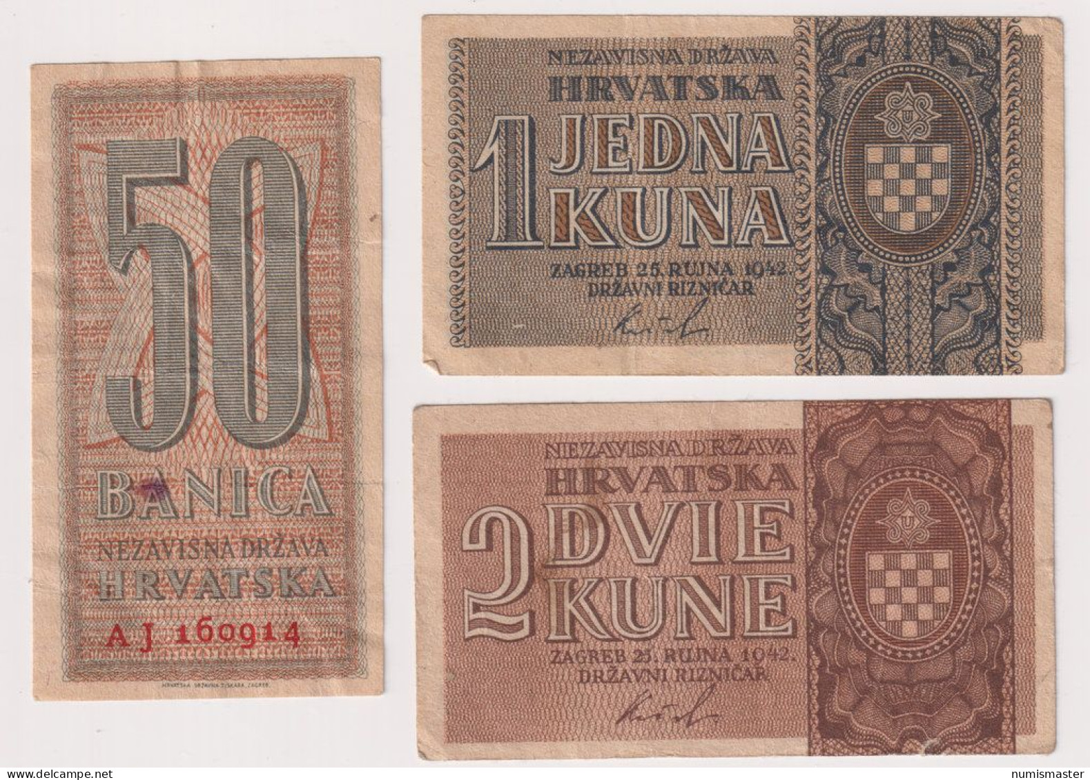 CROATIA, NDH , 50 BANICA , 1 & 2 KUNE 25.9.1942 - Croatie