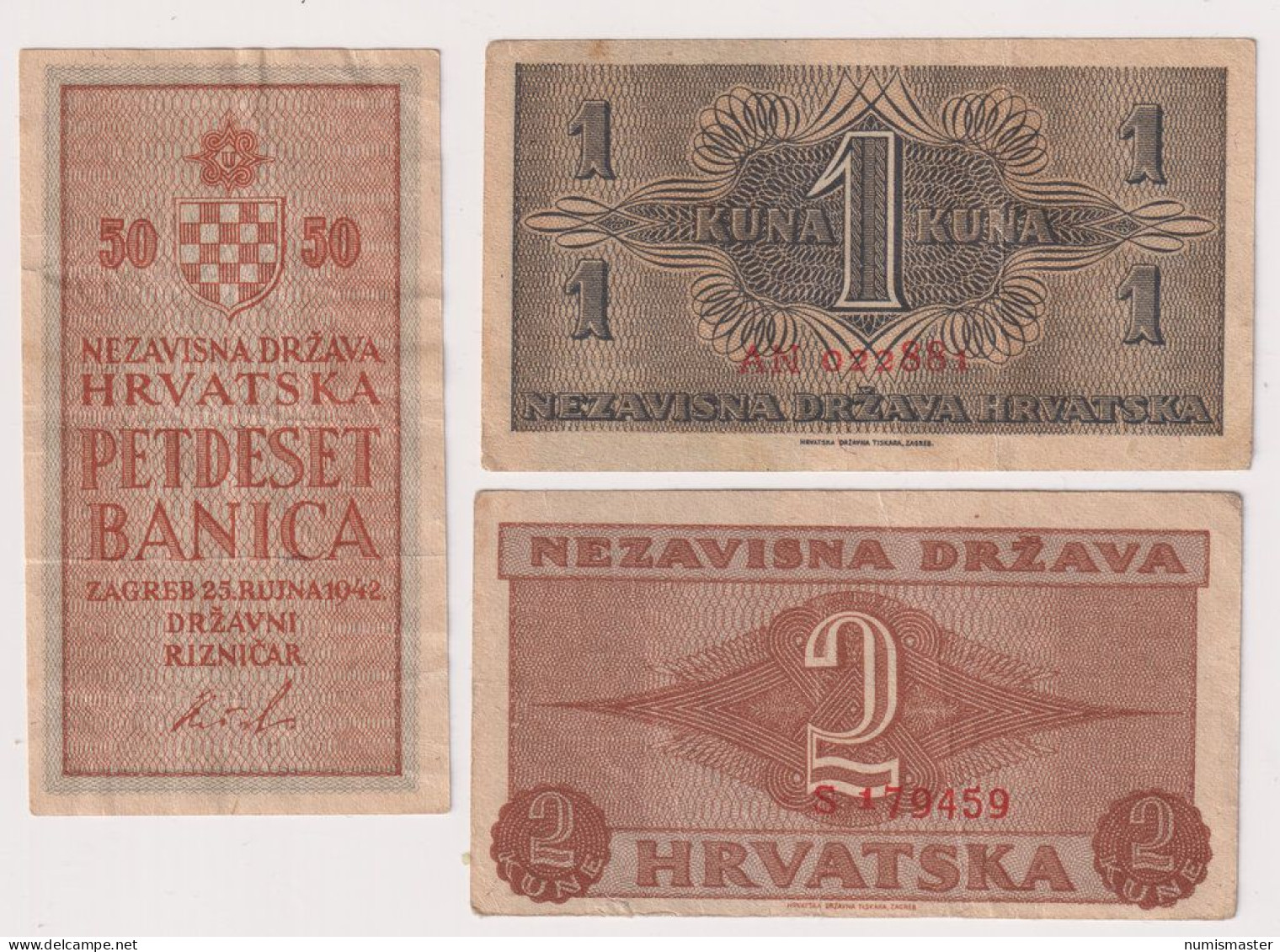 CROATIA, NDH , 50 BANICA , 1 & 2 KUNE 25.9.1942 - Croatie