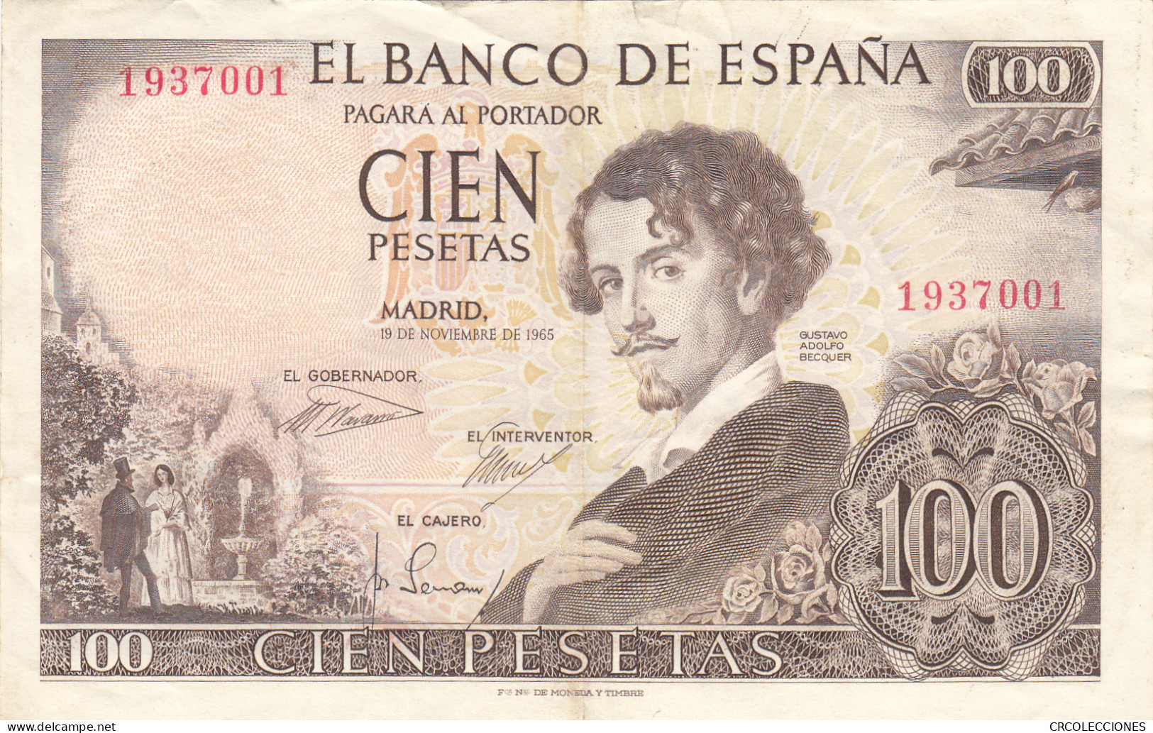 CRBS1009 BILLETE ESPAÑA 100 PESETAS 1965 SIN SERIE MBC - Andere & Zonder Classificatie