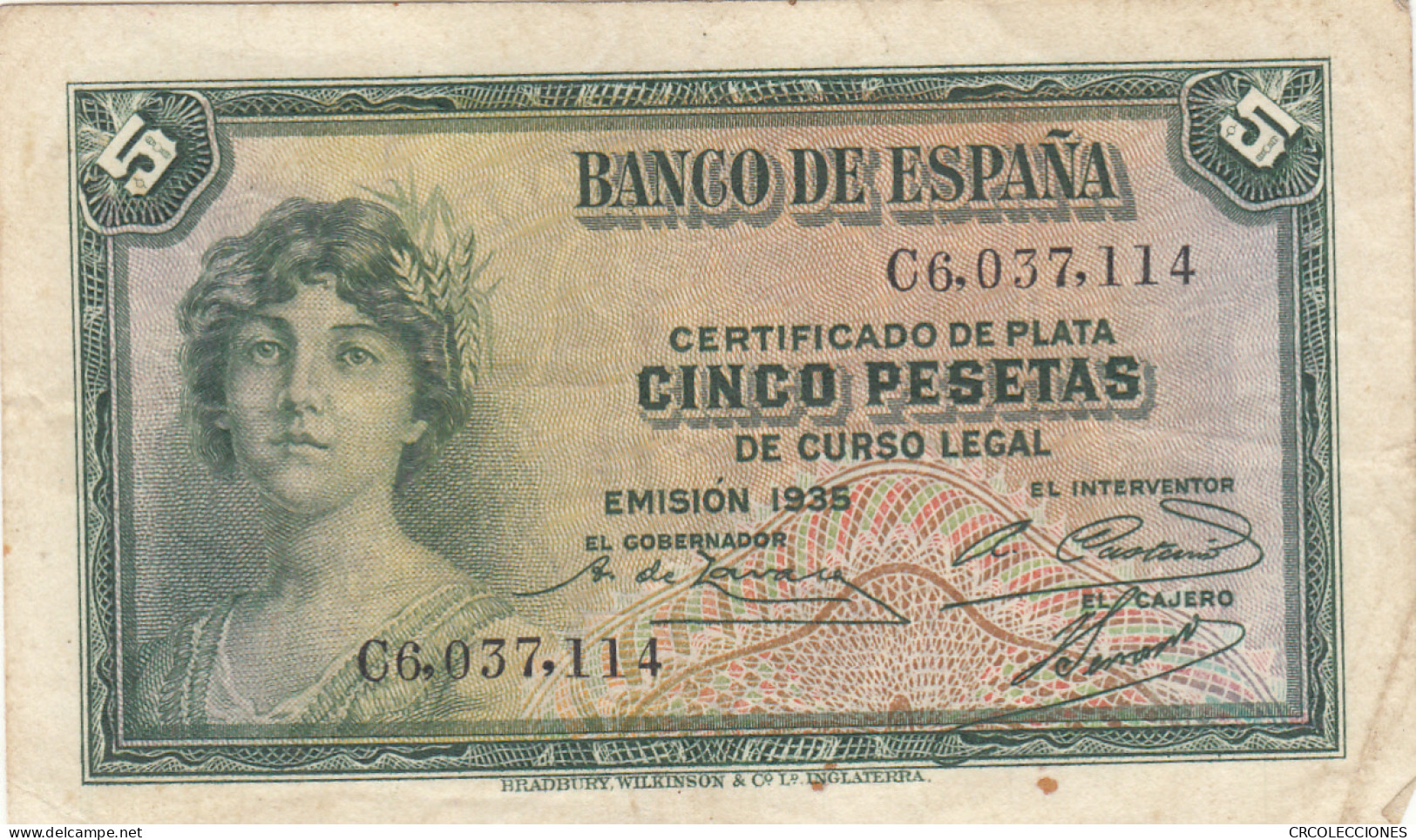 CRBS0997 BILLETE ESPAÑA 5 PESETAS EMISION 1935 MBC - Autres & Non Classés