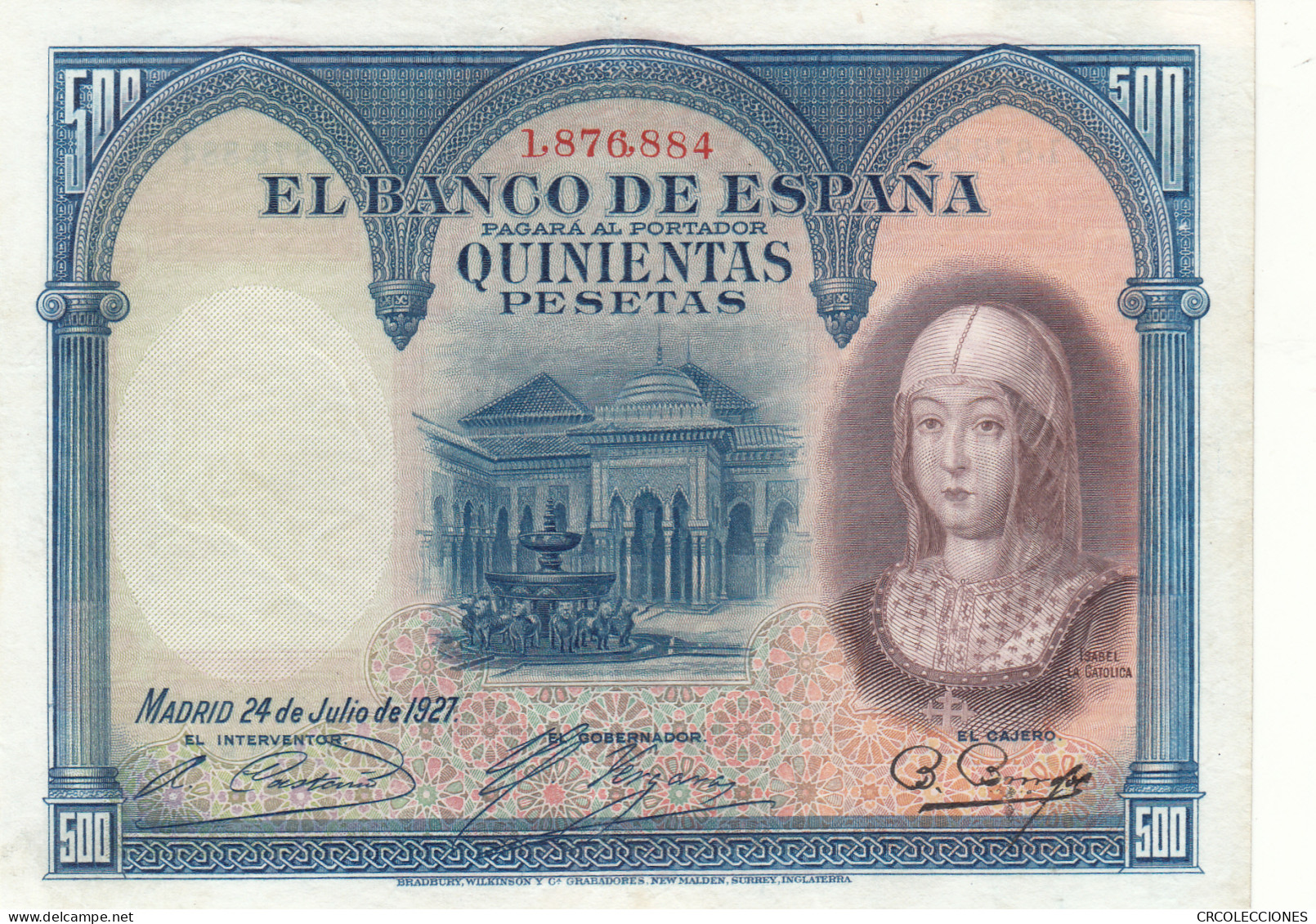 CRBS1015 BILLETE ESPAÑA 500 PESETAS 1927 EBC+ - Other & Unclassified