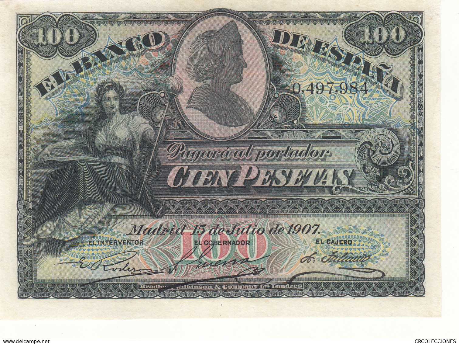 CRBS1011 BILLETE ESPAÑA 100 PESETAS 1907 EBC - Sonstige & Ohne Zuordnung