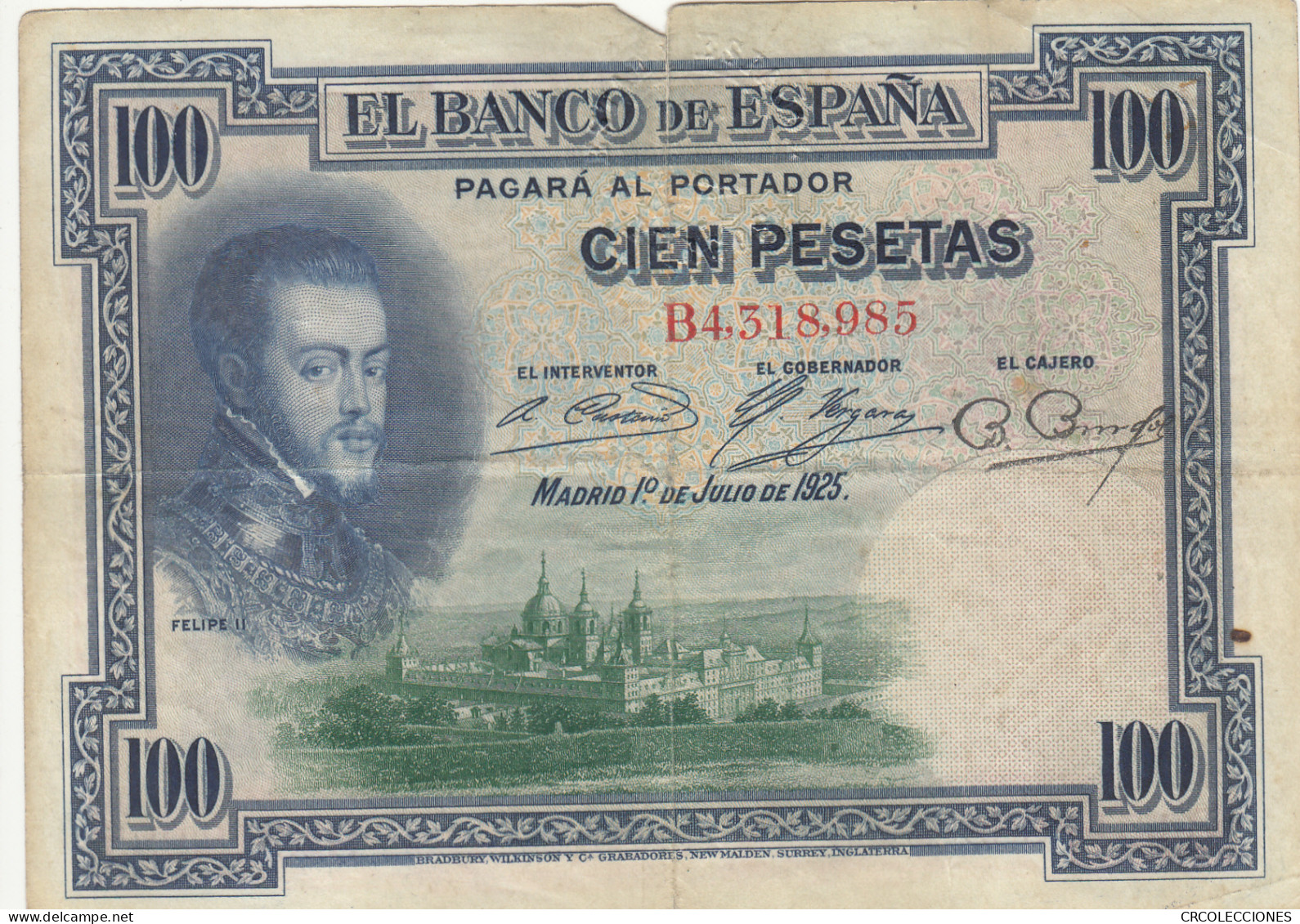 CRBS1064 BILLETE ESPAÑA 100 PESETAS 1925 CON RESELLO USADO - Autres & Non Classés