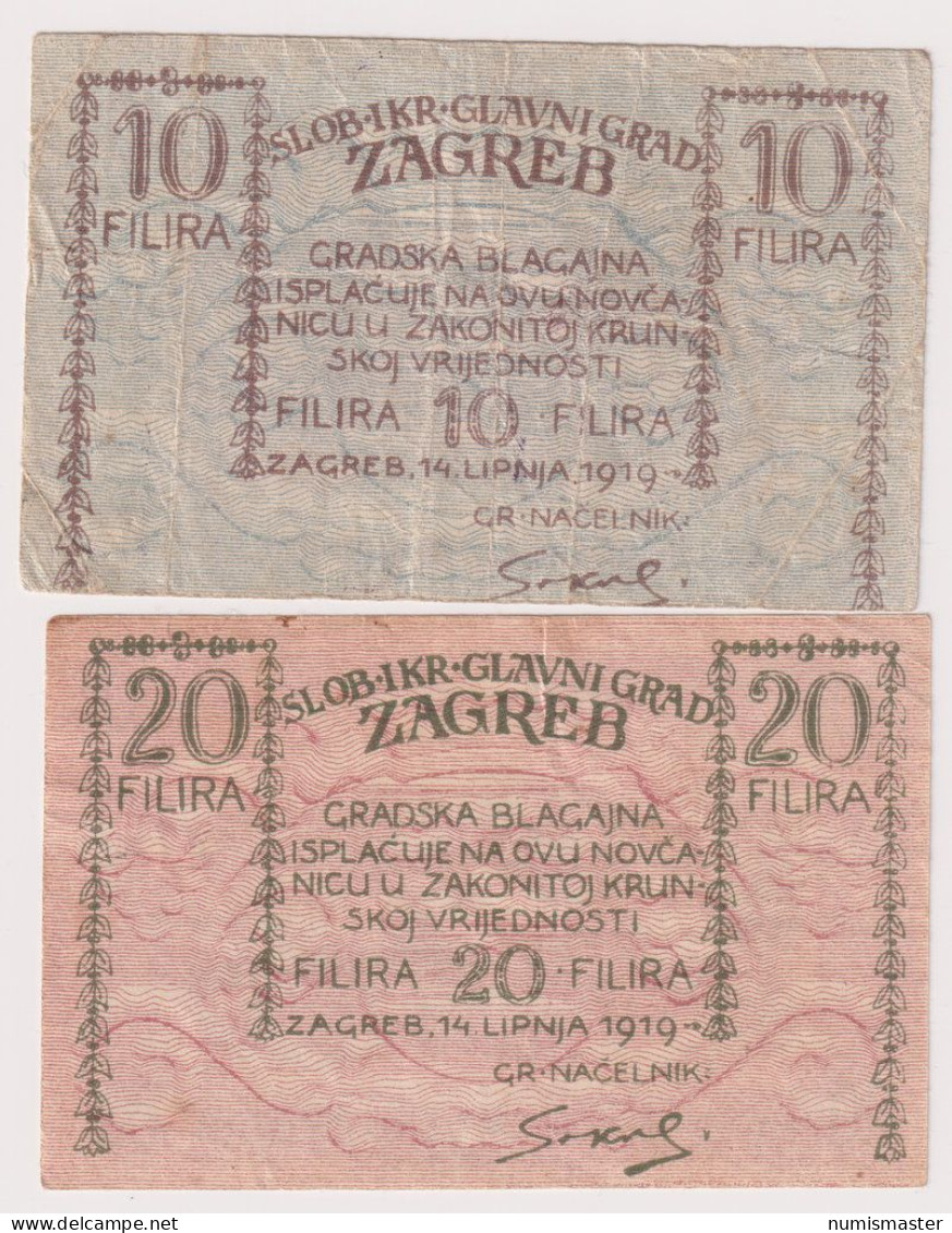 CROATIA, ZAGREB 10 & 20 FILIRA 14.6.1919 - Kroatië