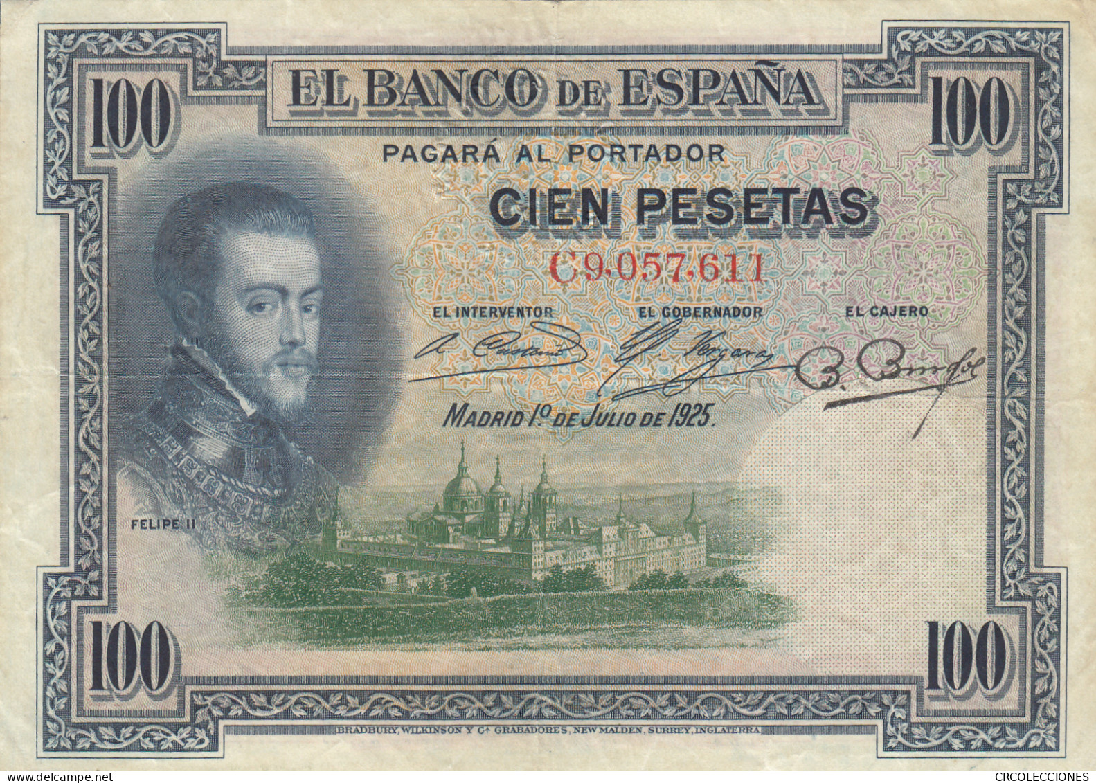 CRBS1061 BILLETE ESPAÑA 100 PESETAS 1925 CON RESELLO USADO - Andere & Zonder Classificatie