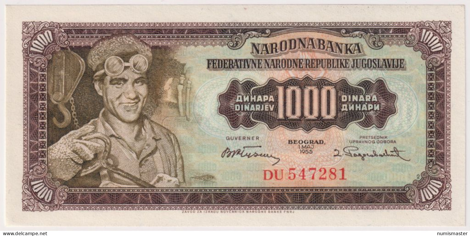 YUGOSLAVIA , 1000 DINARA 1.5.1955.UNC - Yougoslavie