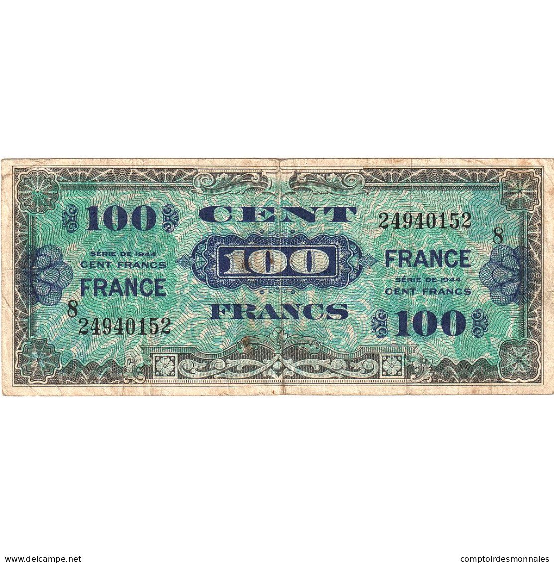 France, 100 Francs, Drapeau/France, 1944, 24940152, TB+, Fayette:VF25.8, KM:123c - 1944 Vlag/Frankrijk