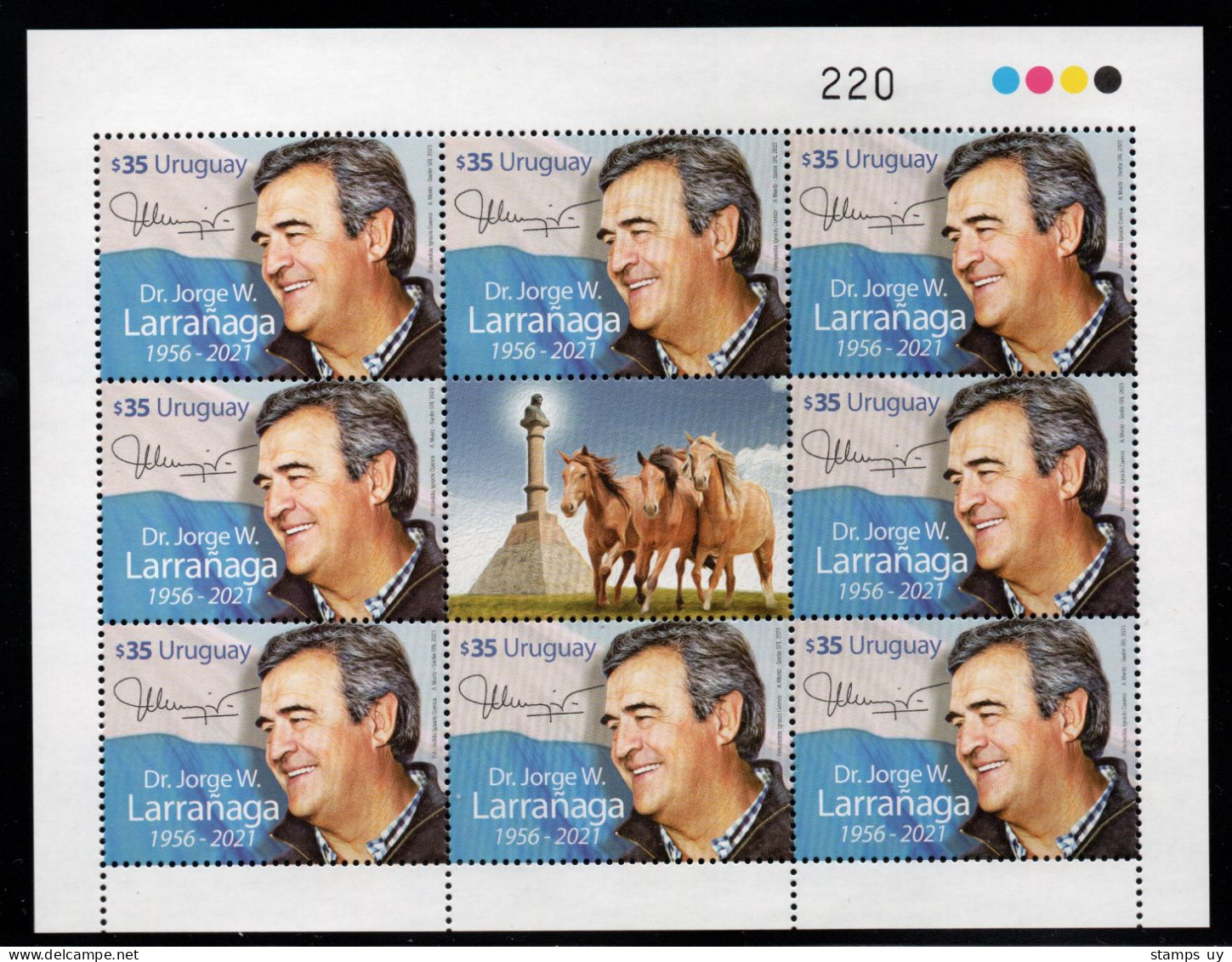 URUGUAY 2023 (Lawyer, Politician, Jorge Larrañaga, Flag, National Party, Right-wing, Horse, Monument, Plateau) - 1 SHEET - Sellos