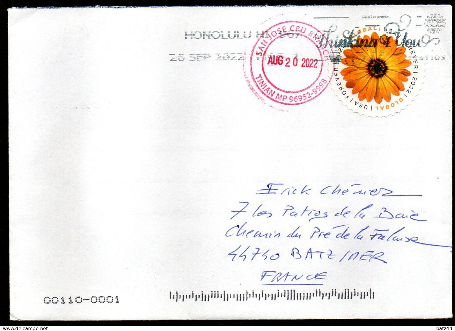 TINIAN Island USA Mariannes Du Nord , Northerm Mariana Islands Enveloppe Cover, île TINIAN ,  Enveloppe Cover 20 08 2022 - Mariannes