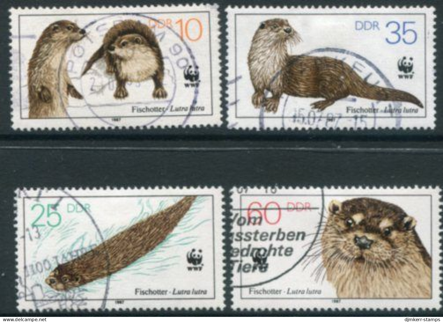 EAST GERMANY / DDR 1987 WWF: Otters Used.  Michel 3107-10 - Usados