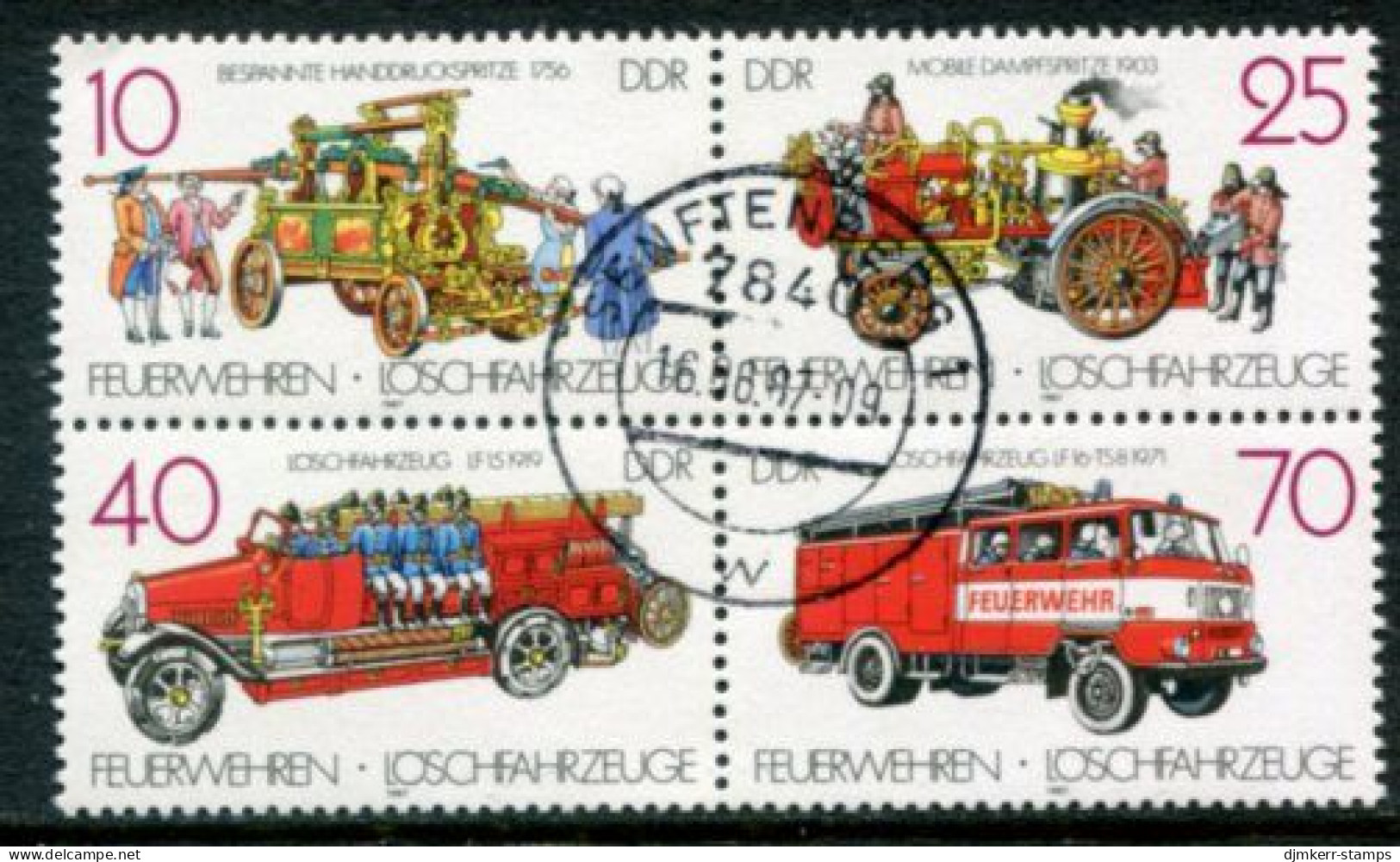 EAST GERMANY / DDR 1987 Fire Engines Block Used.  Michel 3102-04 - Oblitérés