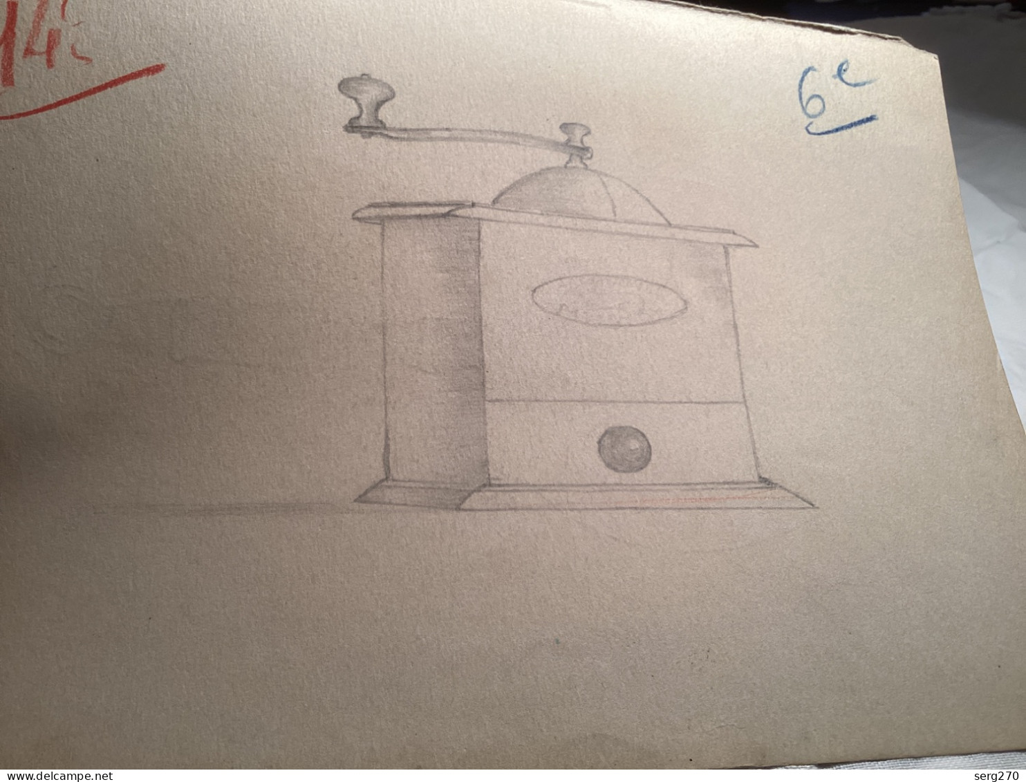 Dessin Original Ancien Sur Papier, Dessin Miroir ? Loupe ? , Dessins D’école Cafetière, Machine à Café. - Dessins