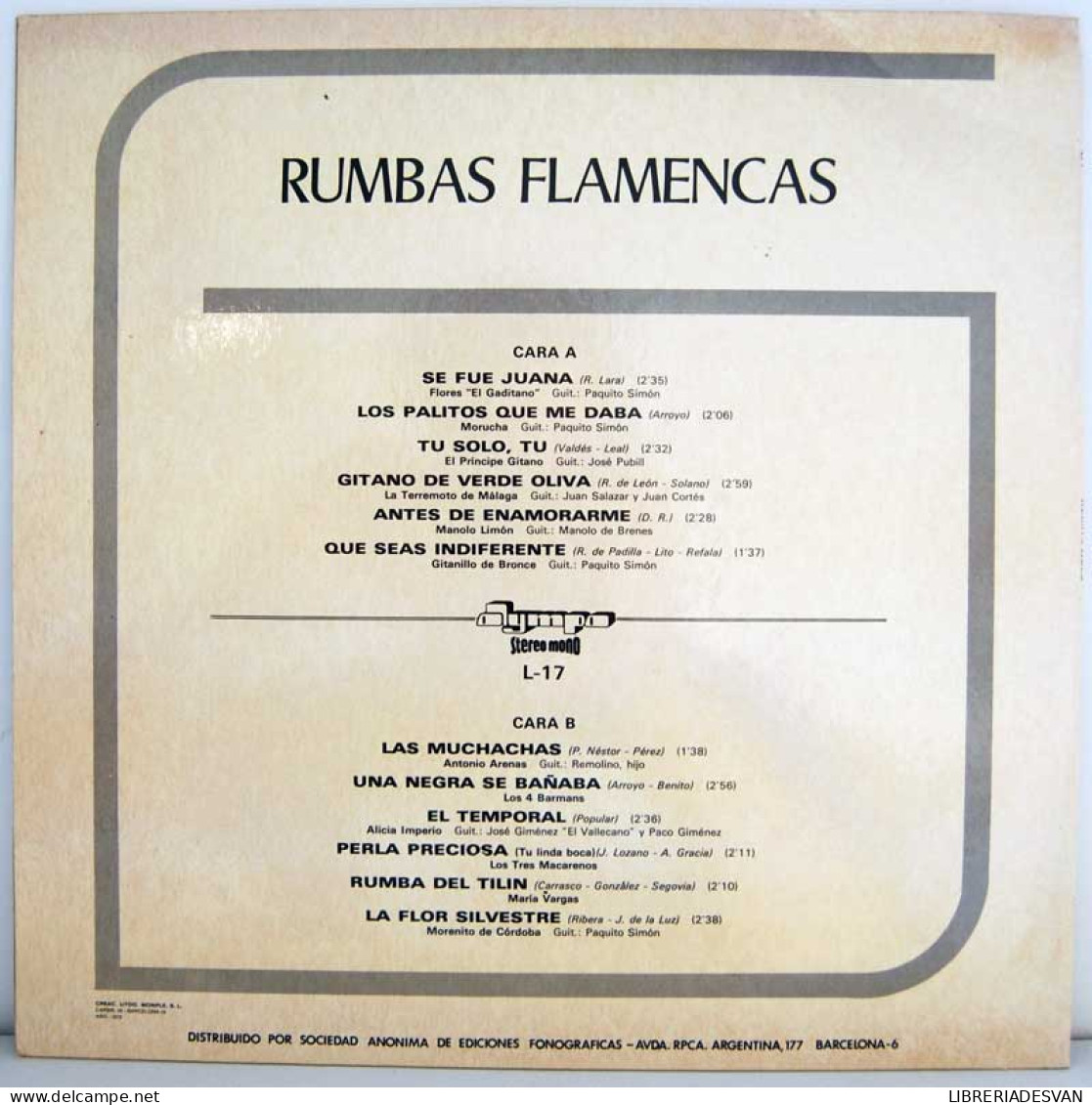 Rumbas Flamencas. Moncha, El Príncipe Gitano, Gitanillo De Bronce, María Vargas, Etc - Other & Unclassified