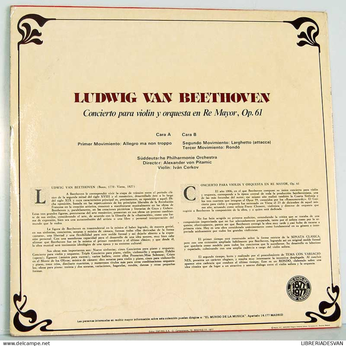 Ludwig Van Beethoven - Concierto Para Violin Y Orquesta En Re Mayor, Op. 61. LP - Autres & Non Classés