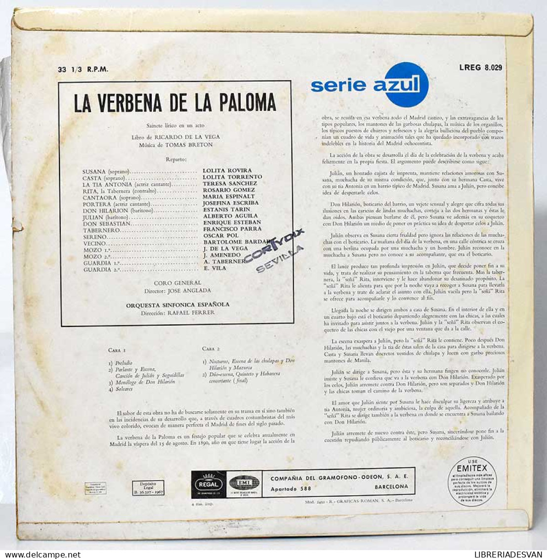 Tomás Bretón - La Verbena De La Paloma. LP - Autres & Non Classés