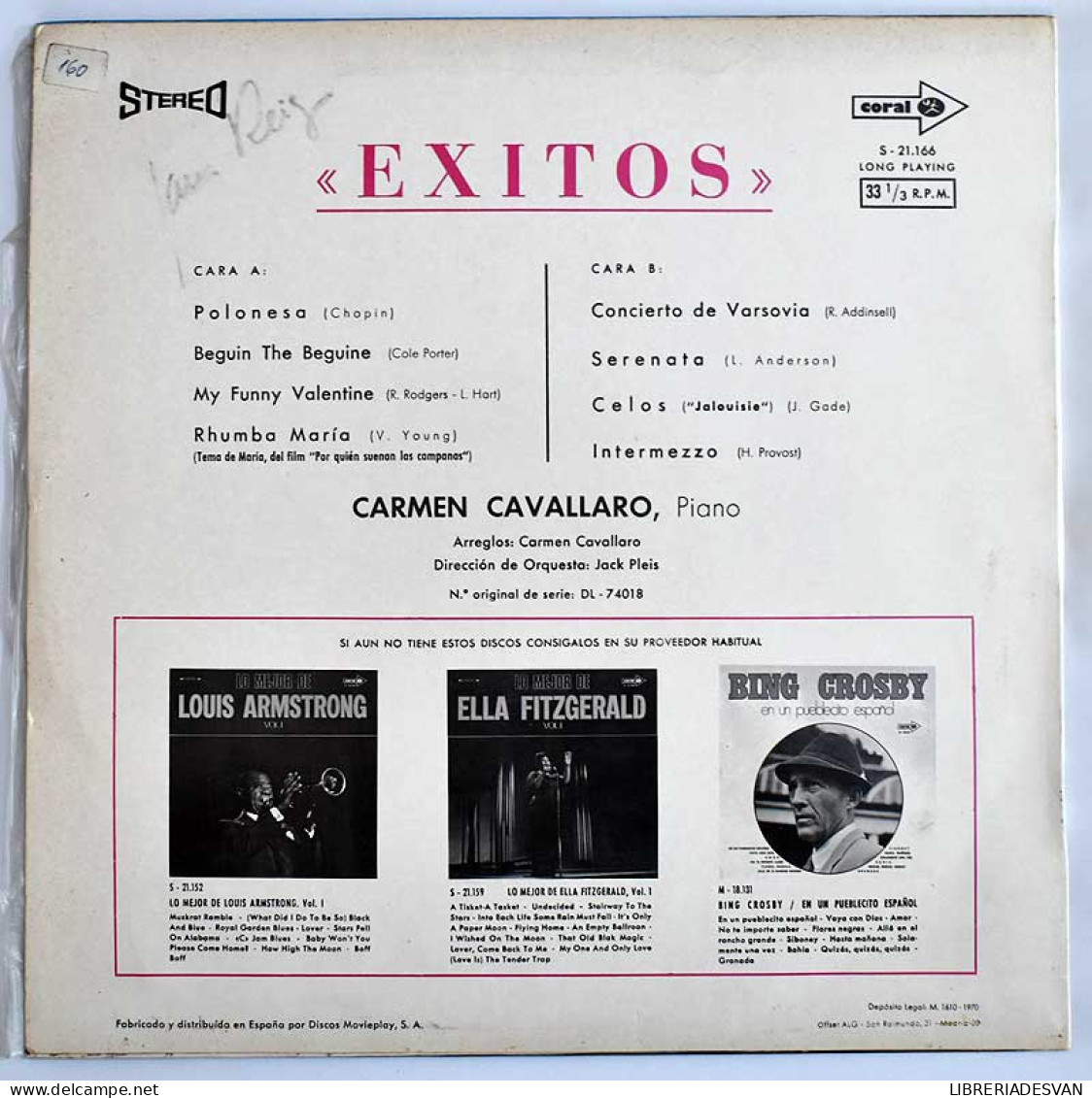 Carmen Cavallaro - Exitos. LP - Autres & Non Classés