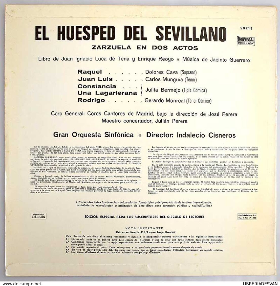 Jacinto Guerrero - El Huesped Del Sevillano. LP - Autres & Non Classés