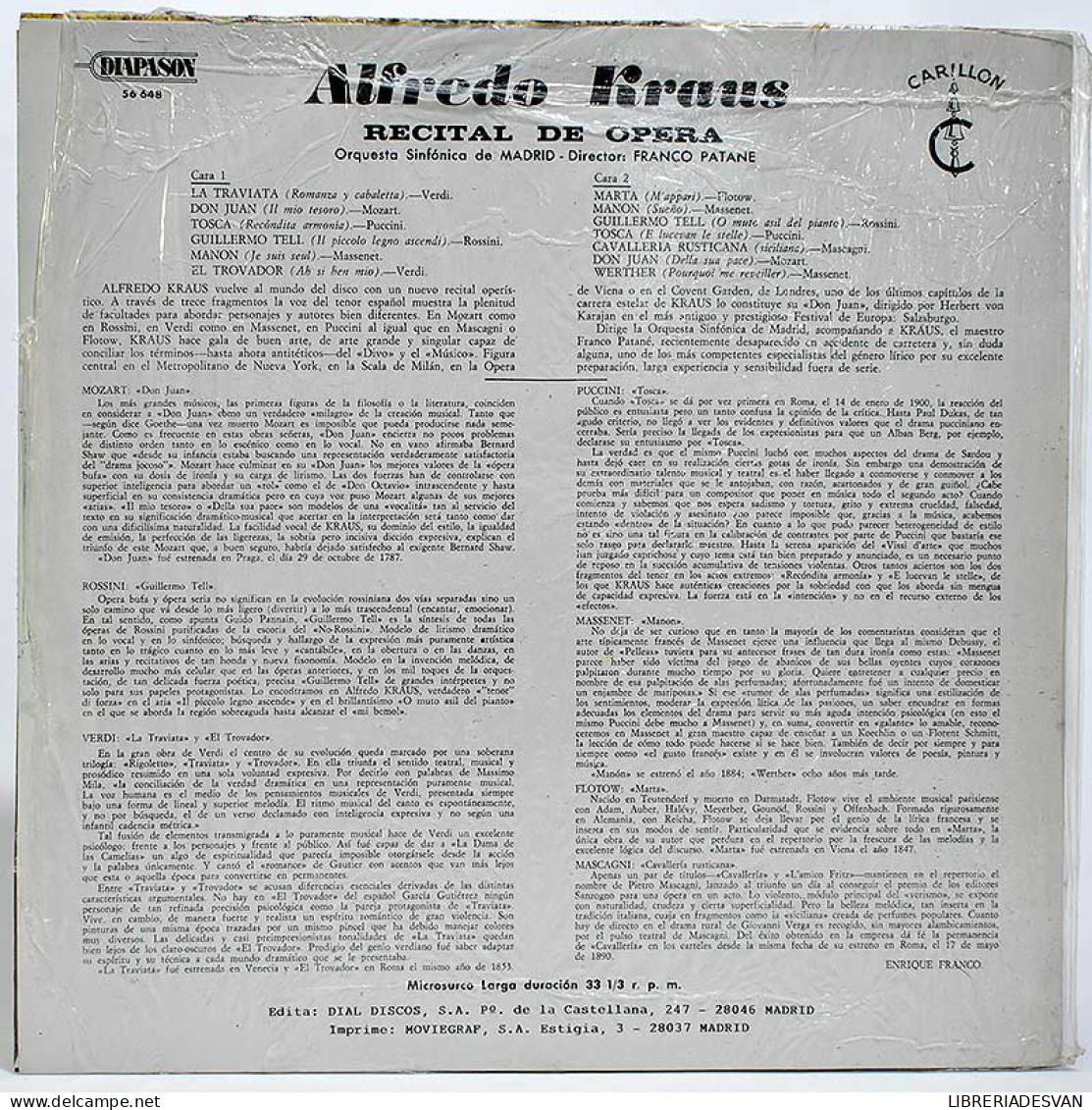 Alfredo Kraus - Recital De Opera. LP - Other & Unclassified