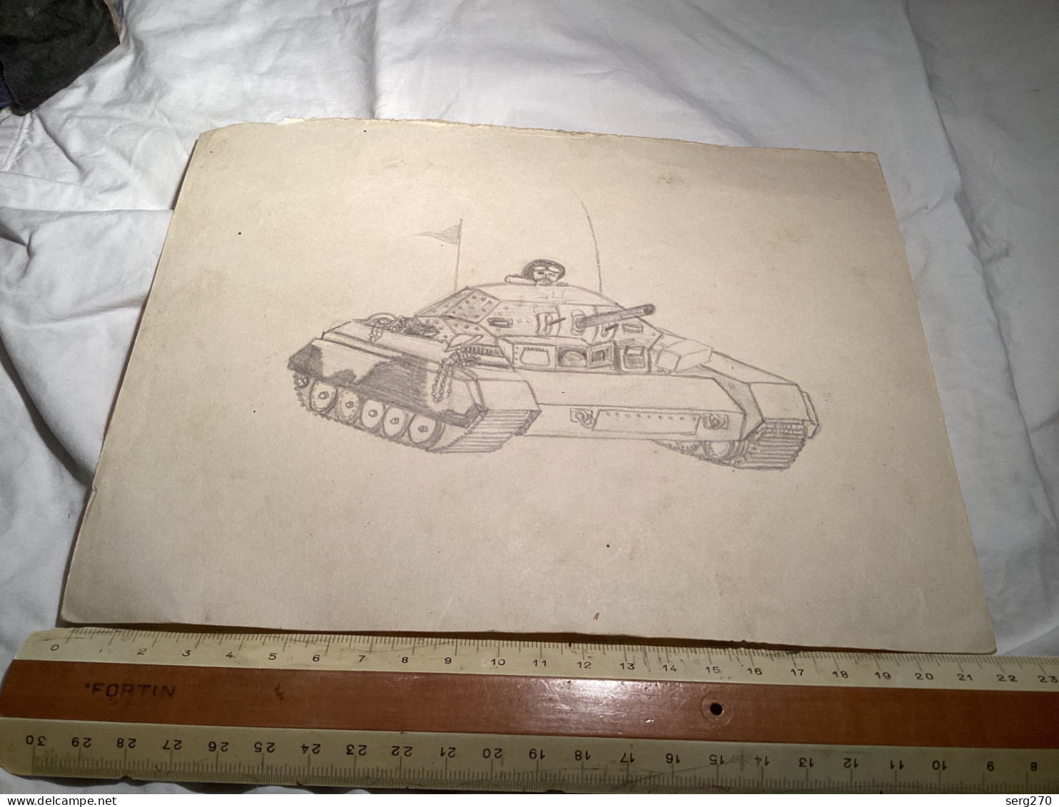 Dessin Original Ancien Dessin, D’un Tank Militaire, Char Militaire Militaire à L’intérieur Drapeau - Zeichnungen