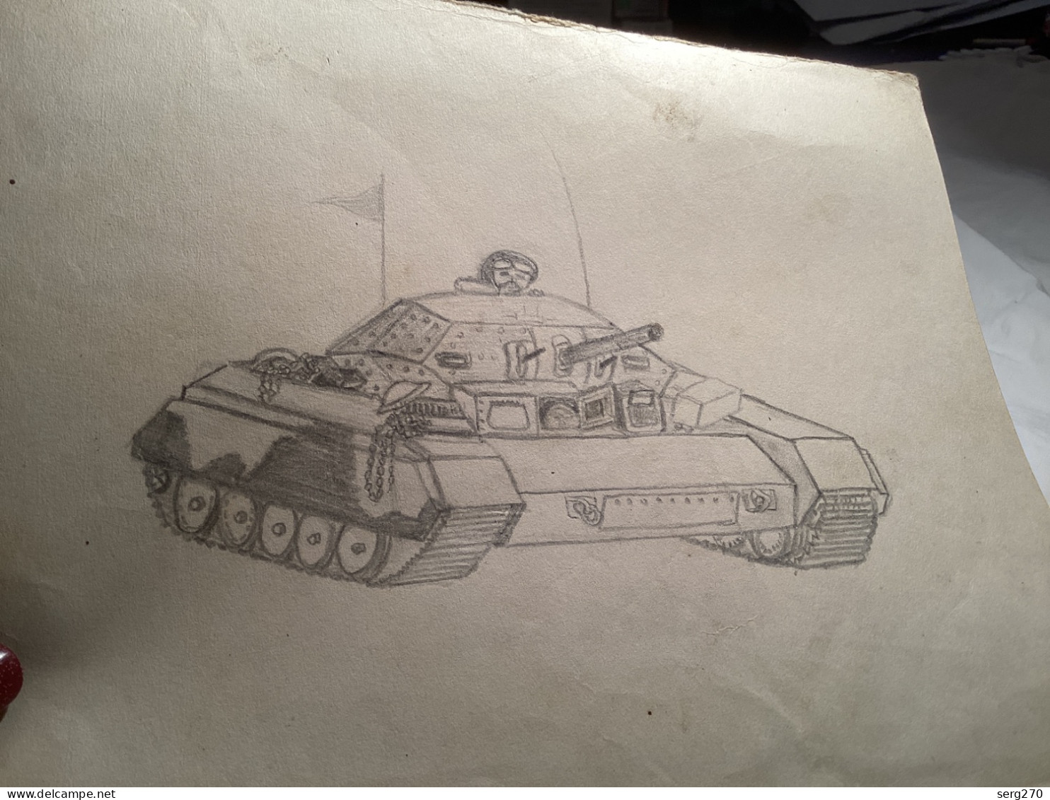 Dessin Original Ancien Dessin, D’un Tank Militaire, Char Militaire Militaire à L’intérieur Drapeau - Dessins