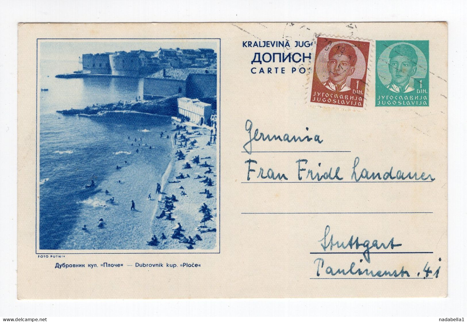 1938. KINGDOM OF YUGOSLAVIA,CROATIA,DUBROVNIK,PLOCE BEACH,ILLUSTRATED  STATIONERY CARD,USED TO GERMANY - Entiers Postaux