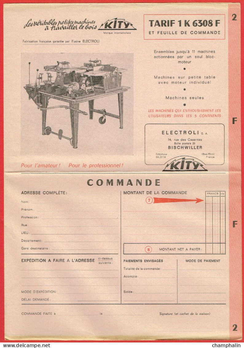 Catalogue Machines à Bois Kity à Bischwiller (67) - Année 1963 - Tarifs - Electroli S.A. - Bricolage / Technique