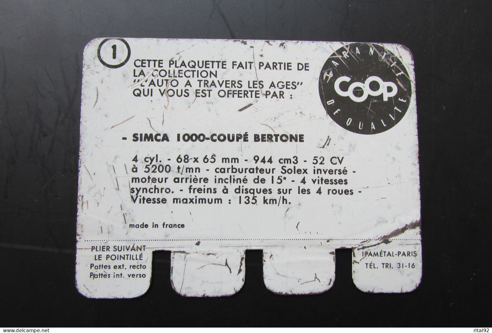 Plaque Publicitaire En Tôle "COOP" Série : "L' AUTO à Travers Les âges" - Tin Signs (vanaf 1961)