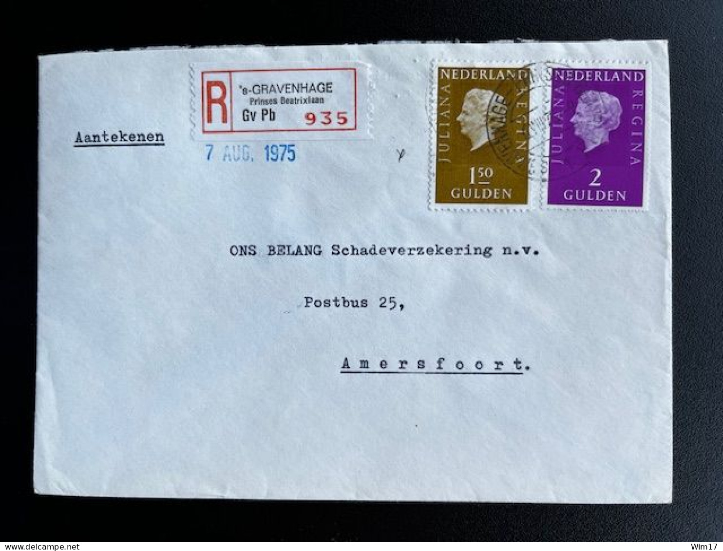 NETHERLANDS 1975 REGISTERED LETTER 'S GRAVENHAGE PRINSES BEATRIXLAAN TO AMERSFOORT 06-08-1975 NEDERLAND AANGETEKEND - Storia Postale