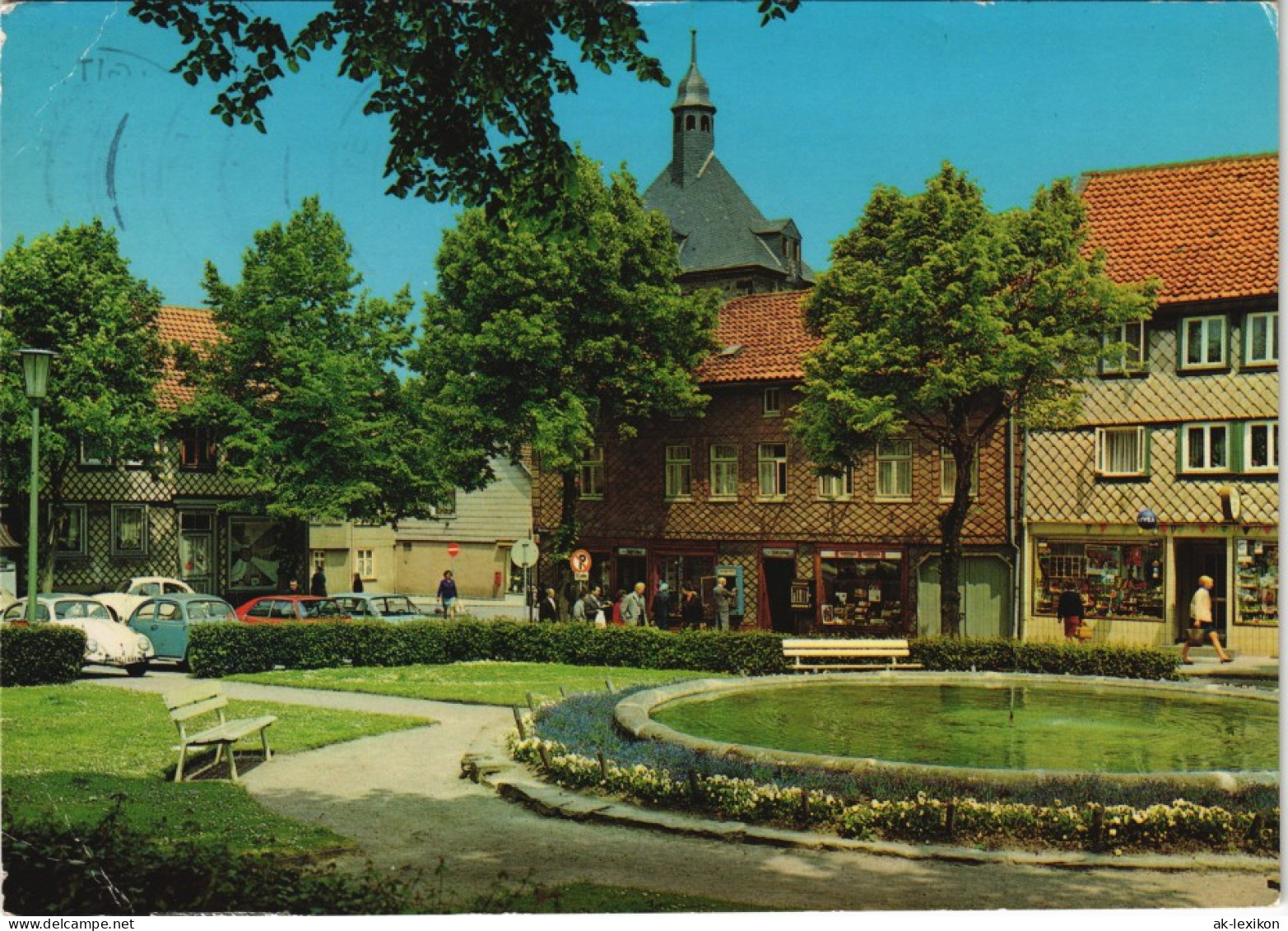 Salzgitter Marktplatz, Kleine Park-Anlage, VW Käfer, Geschäfte 1975 - Salzgitter