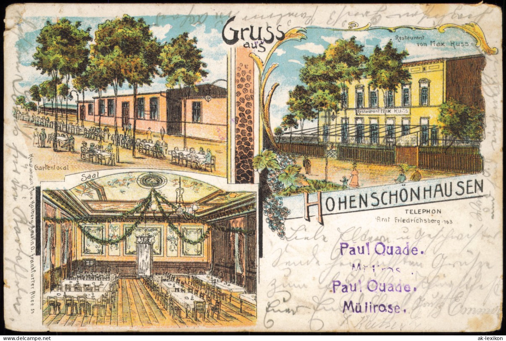 Ansichtskarte Litho AK Hohenschönhausen-Berlin Restaurant Max Kuss Saal 1904 - Hohenschoenhausen