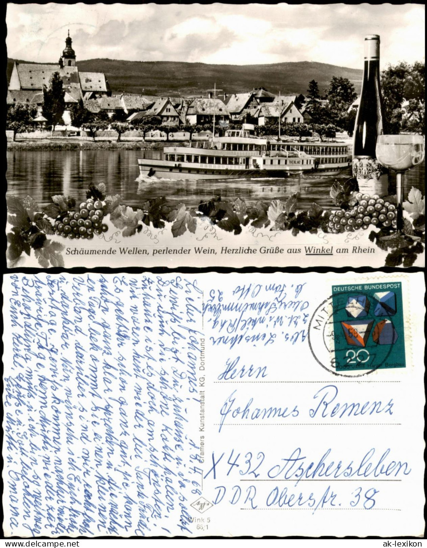 Oestrich-Winkel Panorama-Ansicht Rhein Schiff Rheingau Wein-Motive 1968/1966 - Oestrich-Winkel