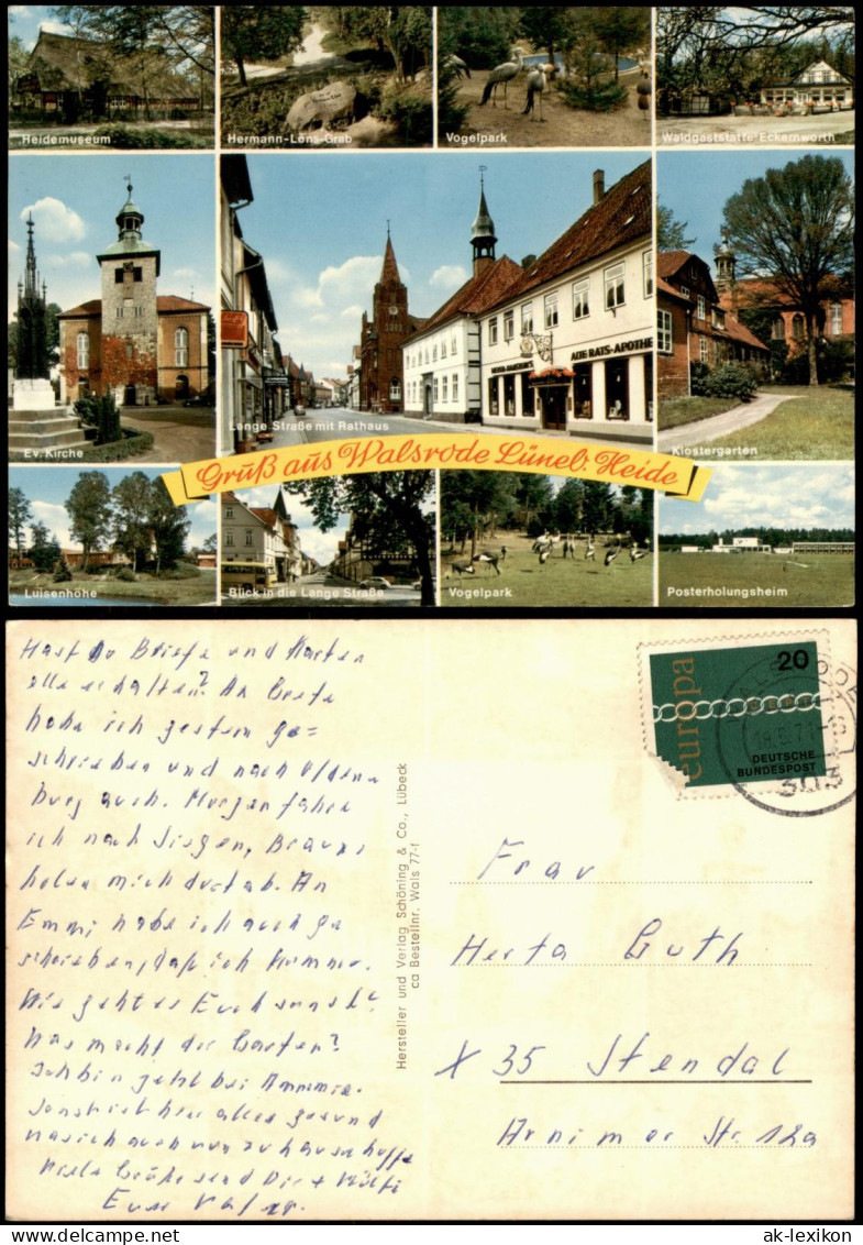 Walsrode Mehrbildkarte  Kirche, Luisenhöhe, Rathaus, Straßen, Vogelpark   1971 - Walsrode