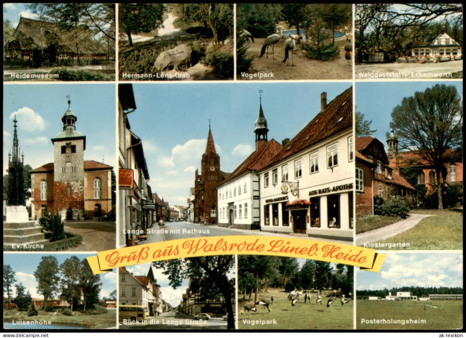 Walsrode Mehrbildkarte  Kirche, Luisenhöhe, Rathaus, Straßen, Vogelpark   1971 - Walsrode