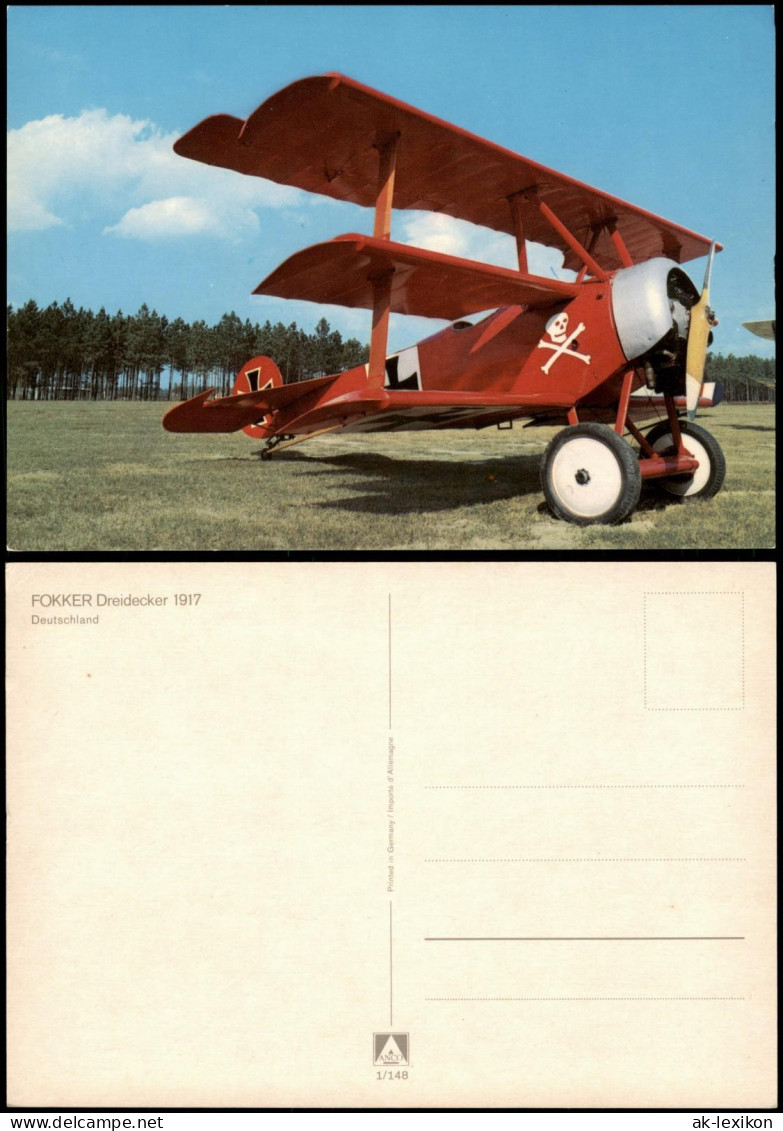 Ansichtskarte  FOKKER Dreidecker Anno 1917 Flugwesen Airplane Flugzeug 1980 - 1946-....: Era Moderna
