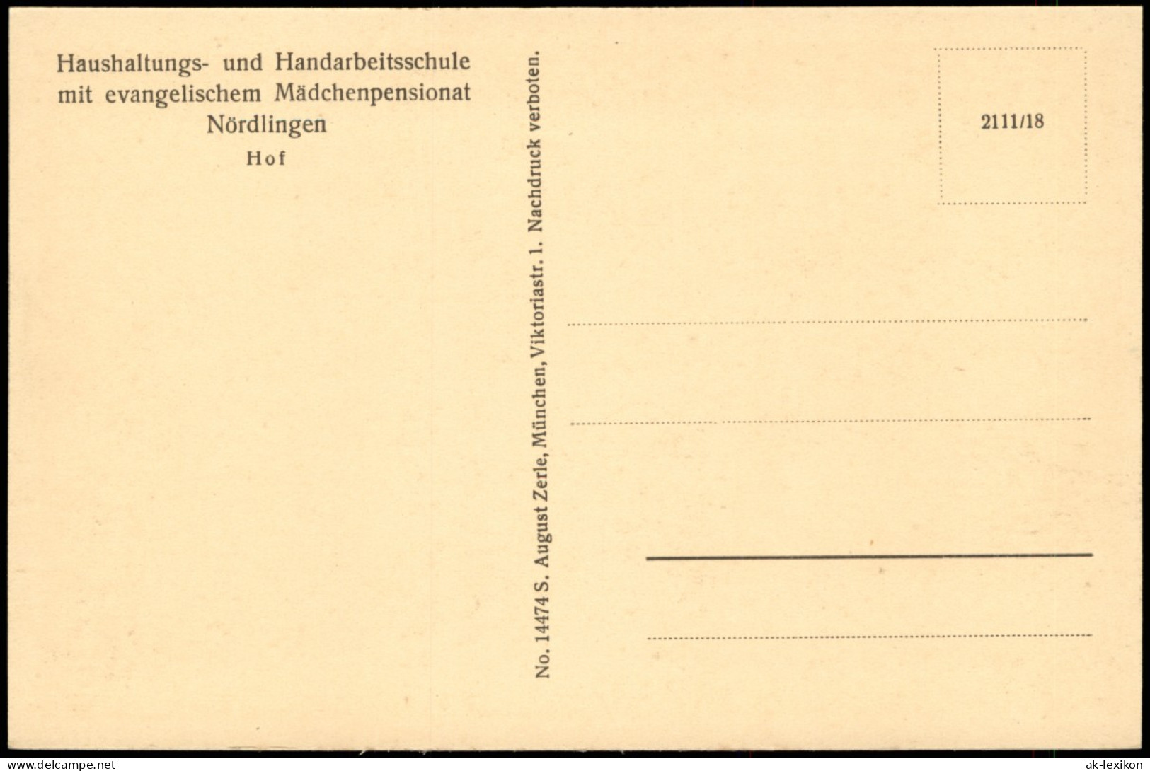 Nördlinge Handarbeitsschule Mit Evangelischem Mädchenpensionat Hof 1930 - Nördlingen