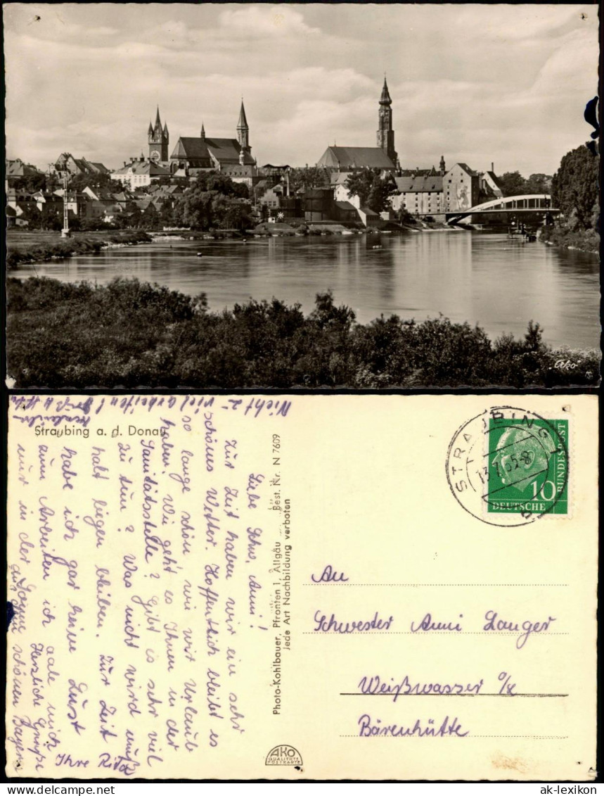 Straubing Panorama-Ansicht Partie Donau 1955   Gelaufen Mit Stempel STRAUBING - Straubing