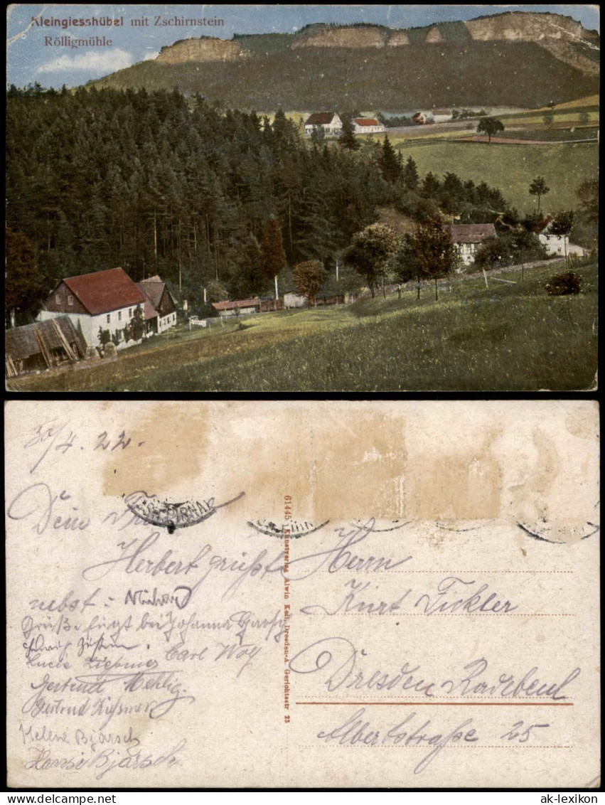 Reinhardtsdorf-Schöna Kleingiesshübel Mit Zschirnstein Röllingmühle 1915 - Schoena