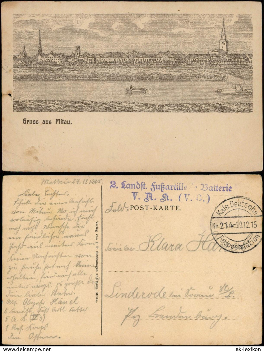 Postcard Mitau Jelgava Елгава Stadt, Künstlerkarte 1915  Gel. Feldpost-Stempel - Lettonie